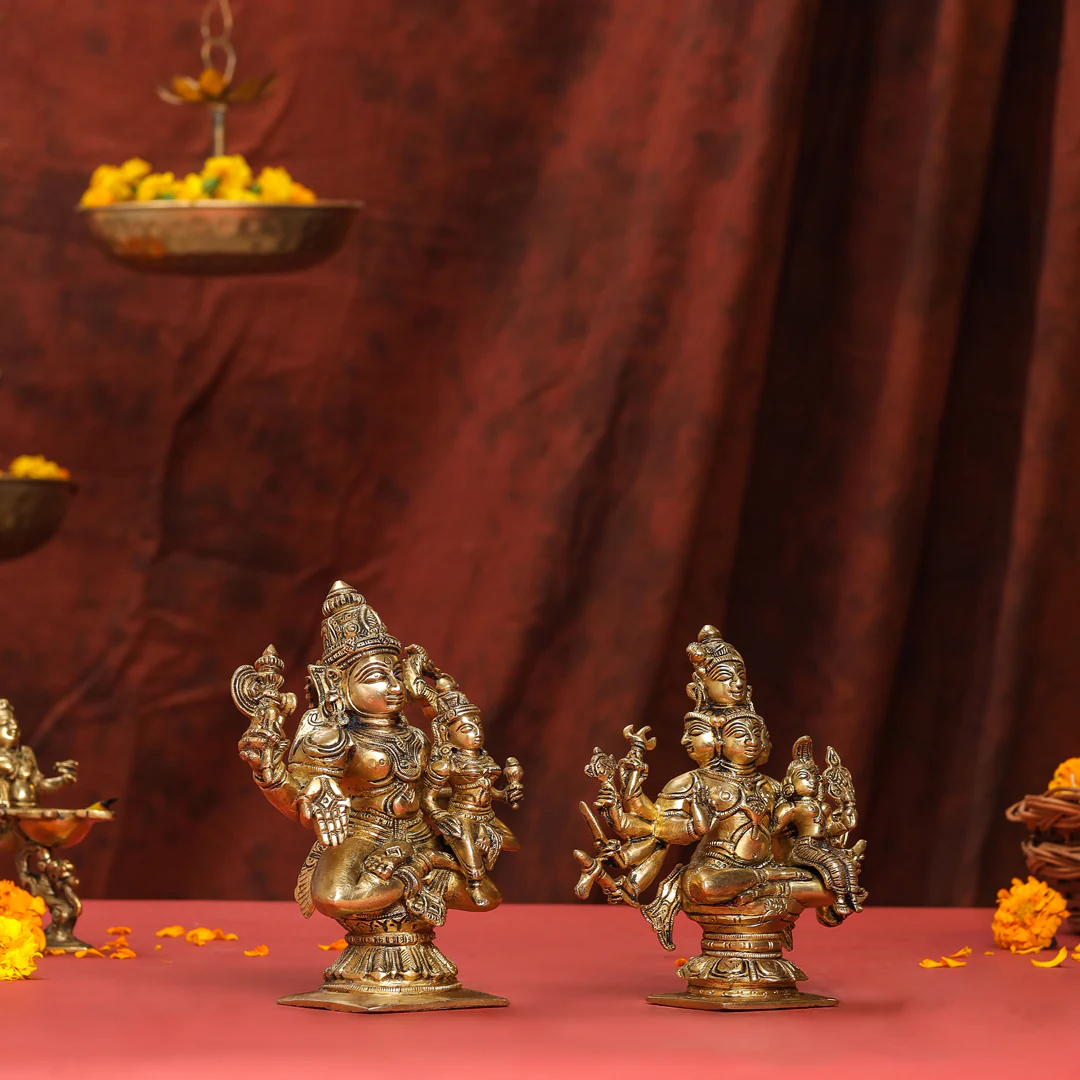 Brass Shiva Parvati Sitting Statue - Image 6