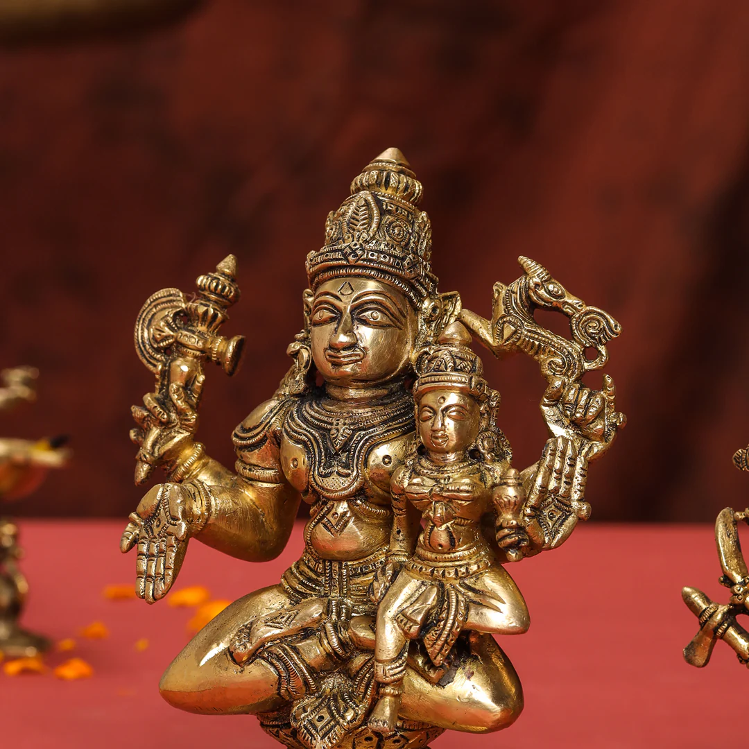 Brass Shiva Parvati Sitting Statue - Image 7