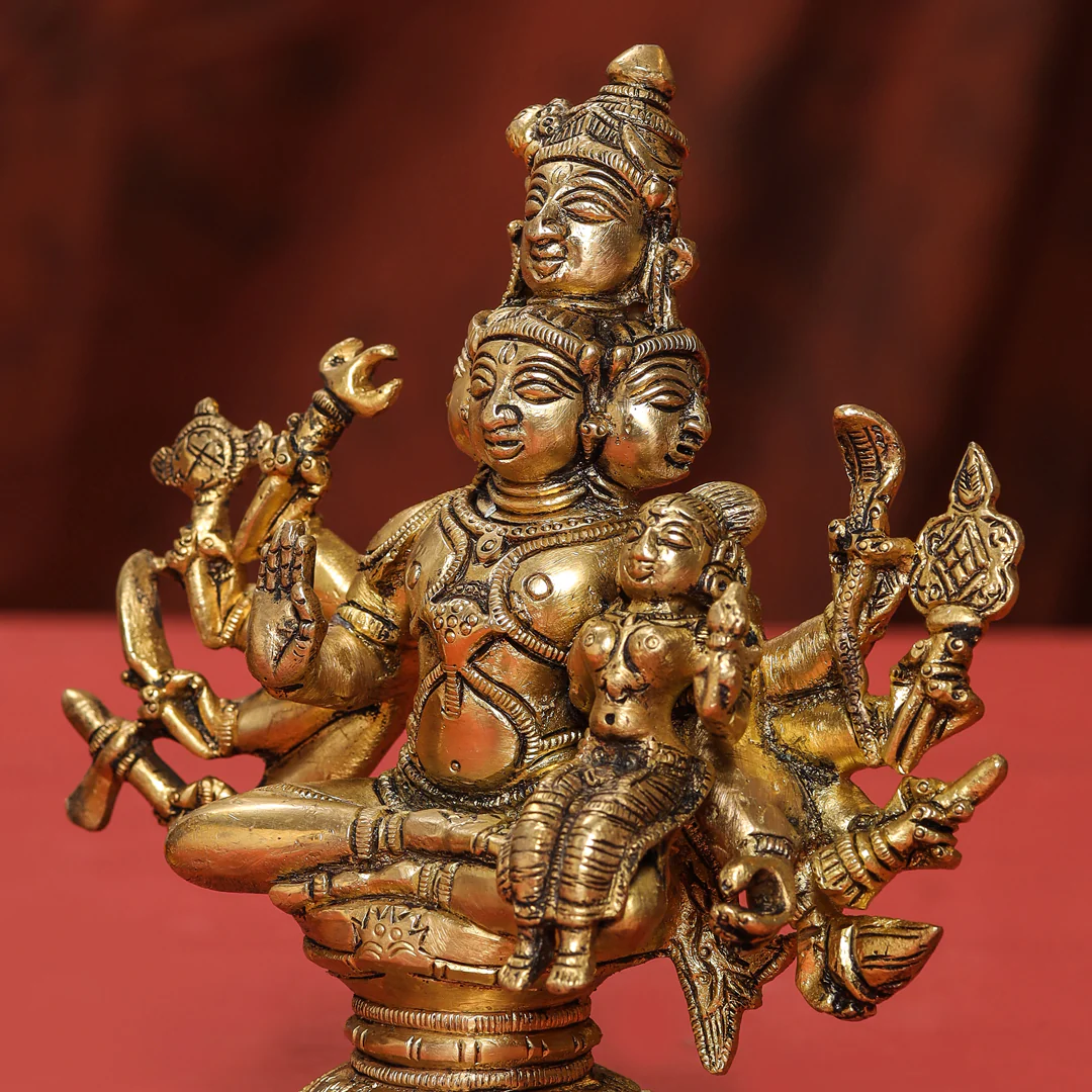 Brass Shiva Parvati Sitting Statue - Image 8