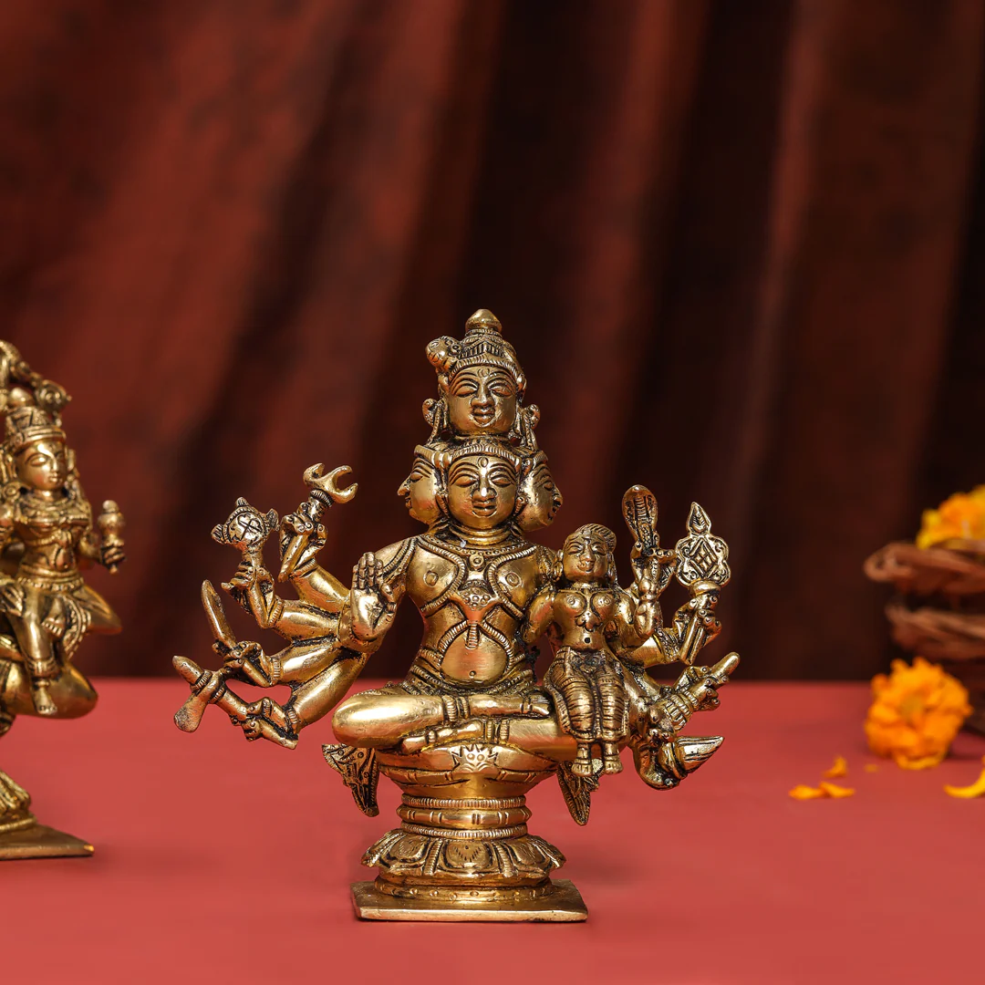 Brass Shiva Parvati Sitting Statue - Image 9
