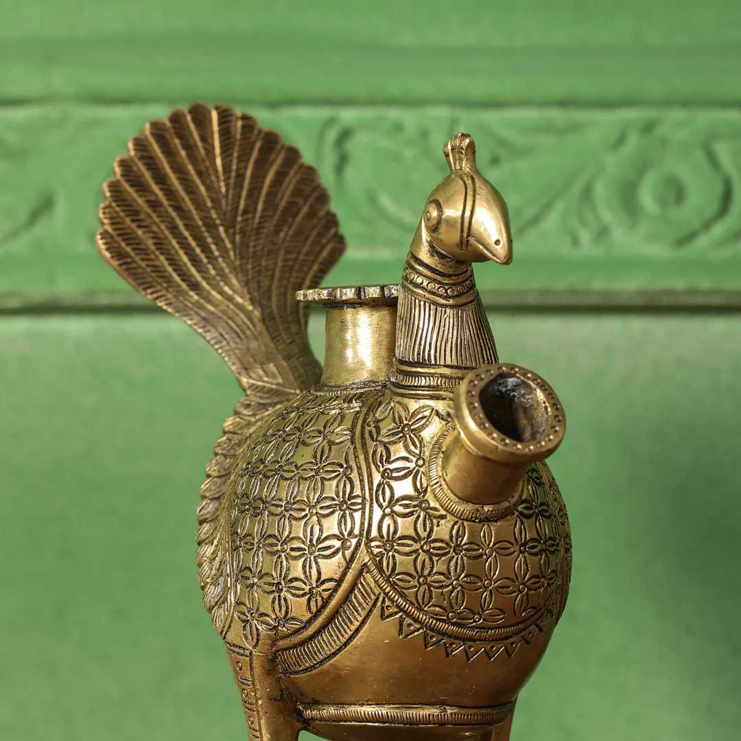 Brass Peacock Hookah Stand (9.5 Inch) - Image 3