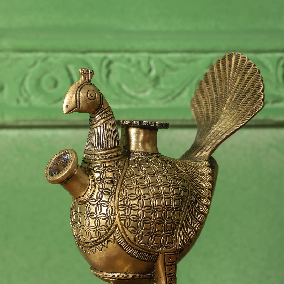 Brass Peacock Hookah Stand (9.5 Inch) - Image 4