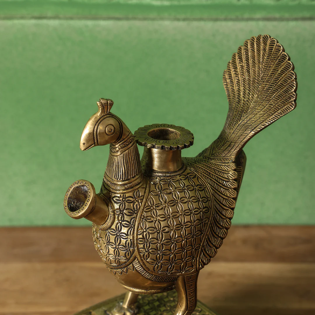 Brass Peacock Hookah Stand (9.5 Inch) - Image 7