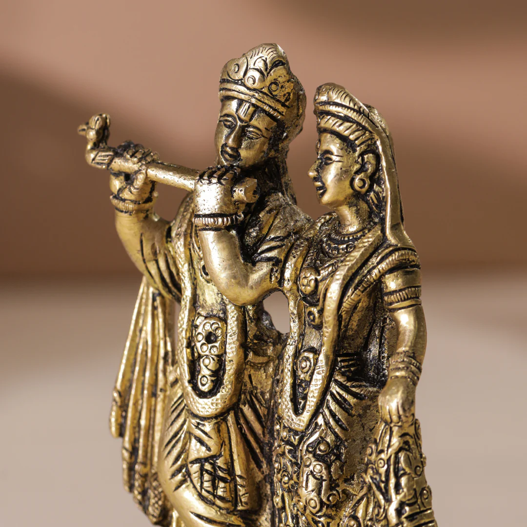 Brass Standing Radha Krishna Idol (5 Inch) - Image 4