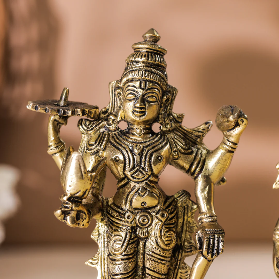 Brass Standing Vishnu Lakshmi Set (6 Inch) - Image 4