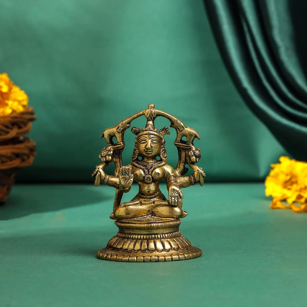 Brass Goddess Sitting Gaja Lakshmi Idol (3.5 Inch)