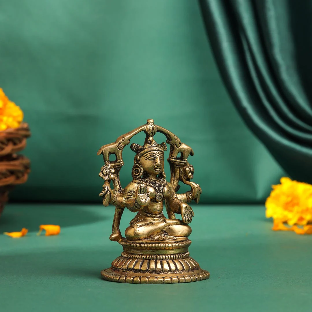 Brass Goddess Sitting Gaja Lakshmi Idol (3.5 Inch) - Image 2