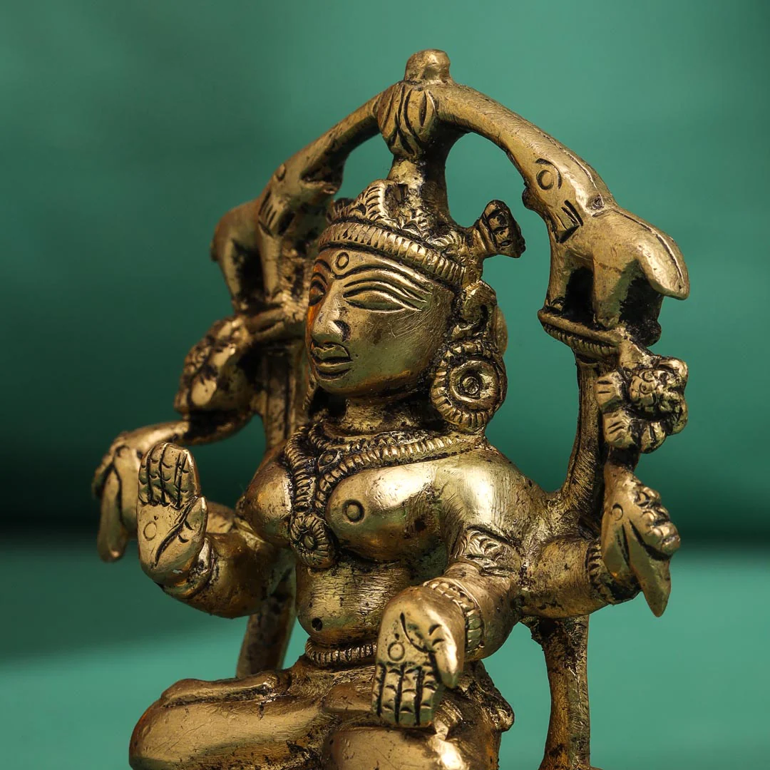 Brass Goddess Sitting Gaja Lakshmi Idol (3.5 Inch) - Image 6