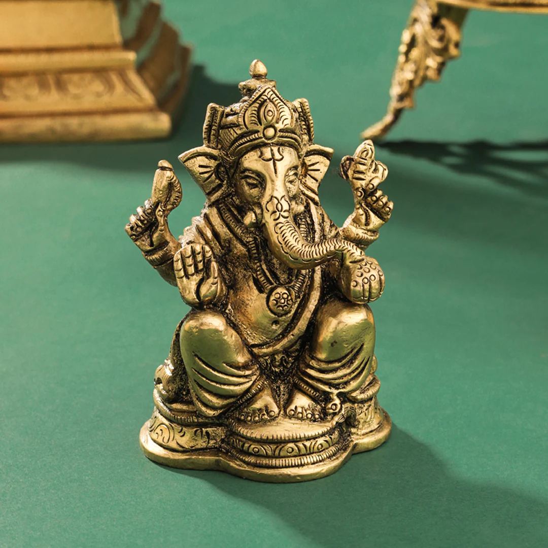 Brass Blessing Sitting Ganesha Idol (3.5 Inch)