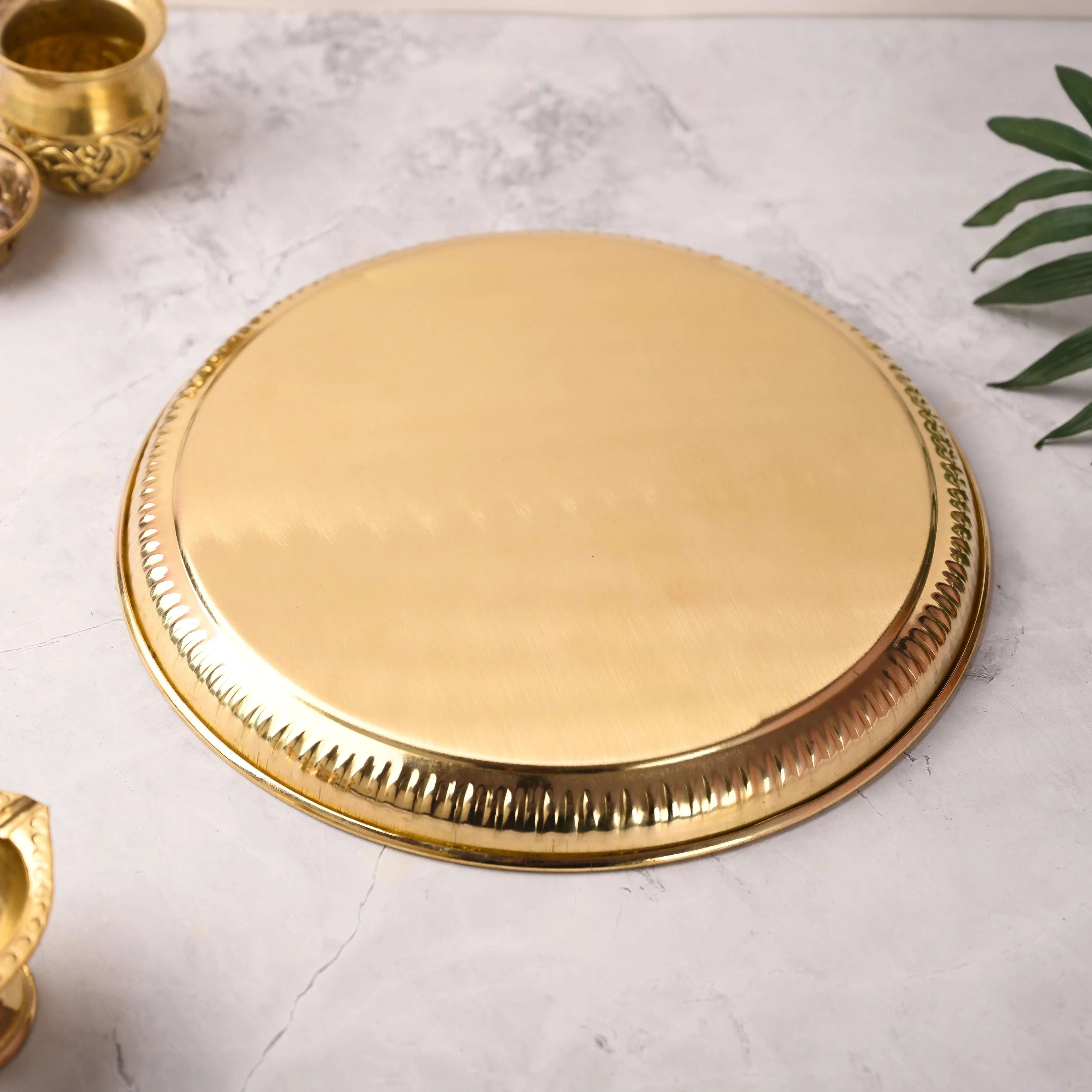 Brass Hand Painted Om & Swastik Pooja Thali (10 Inch) - Image 5