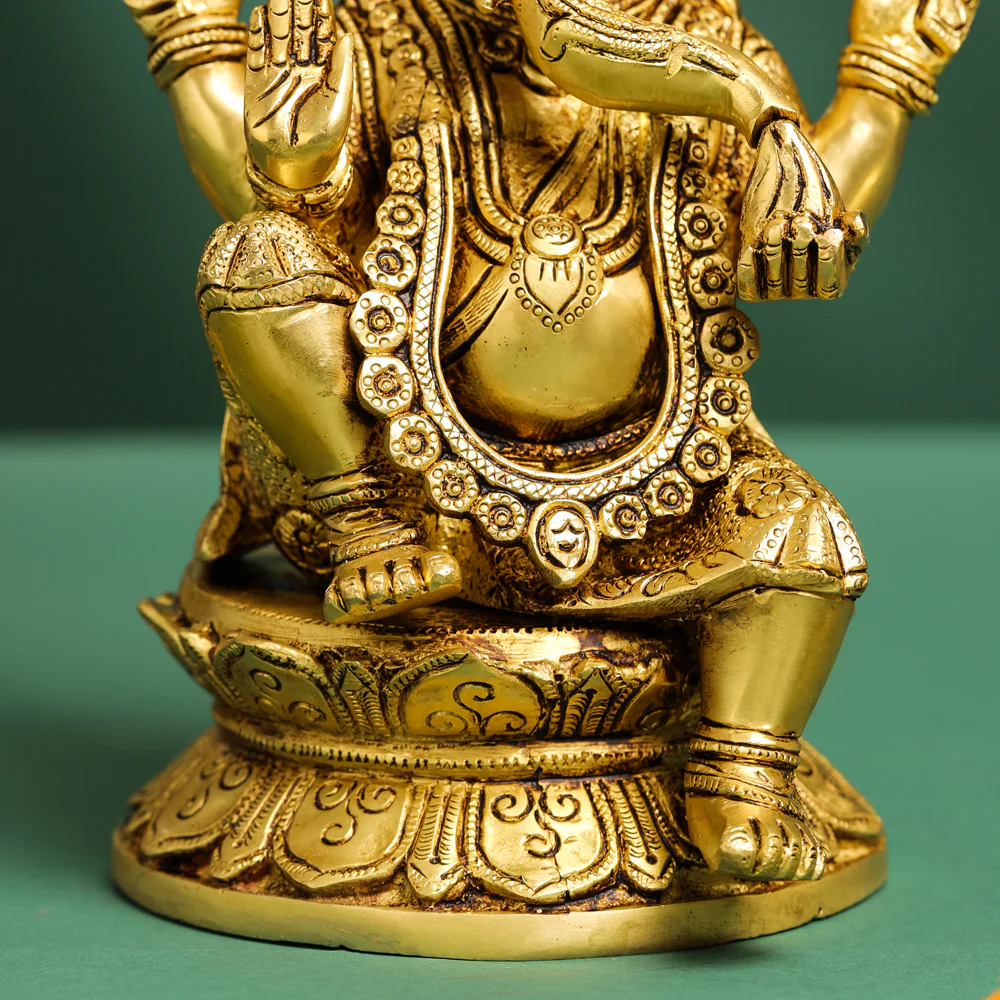 Brass Pagdi Sitting Ganesha On Chowki (10.5 Inch) - Image 5
