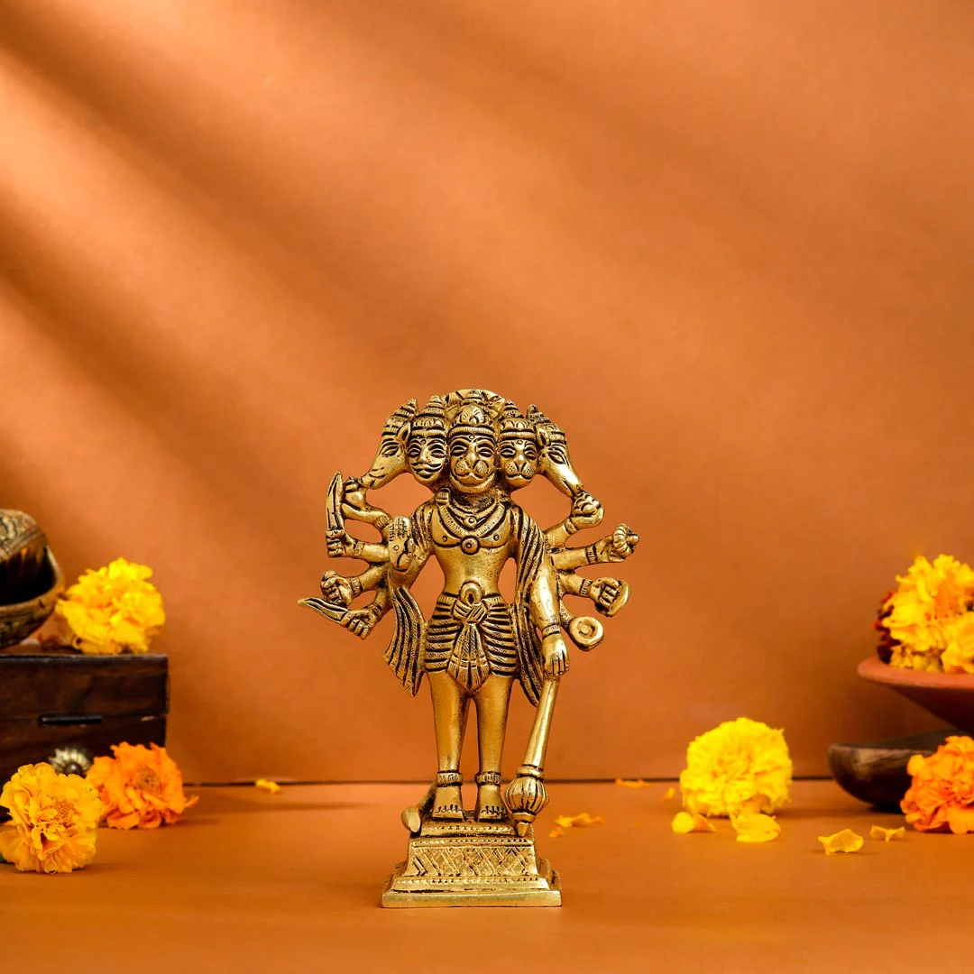 Brass Panchmukhi Standing Hanuman Idol (6.5 Inch)