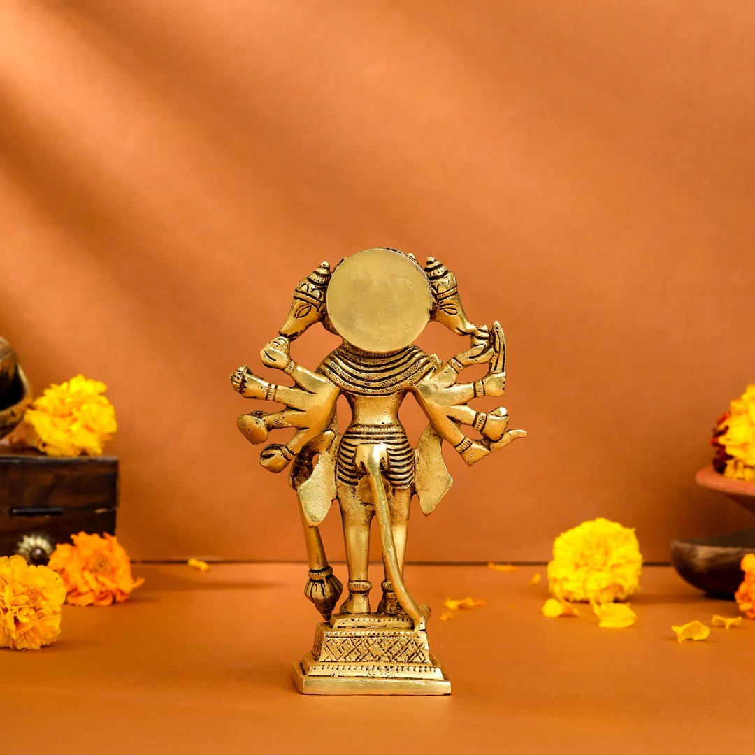 Brass Panchmukhi Standing Hanuman Idol (6.5 Inch) - Image 3