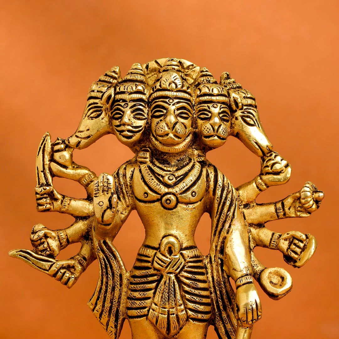 Brass Panchmukhi Standing Hanuman Idol (6.5 Inch) - Image 4
