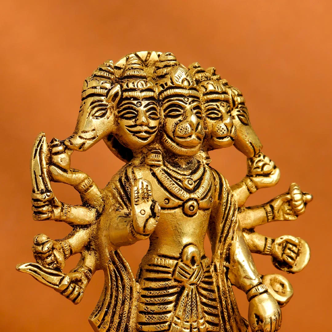 Brass Panchmukhi Standing Hanuman Idol (6.5 Inch) - Image 5