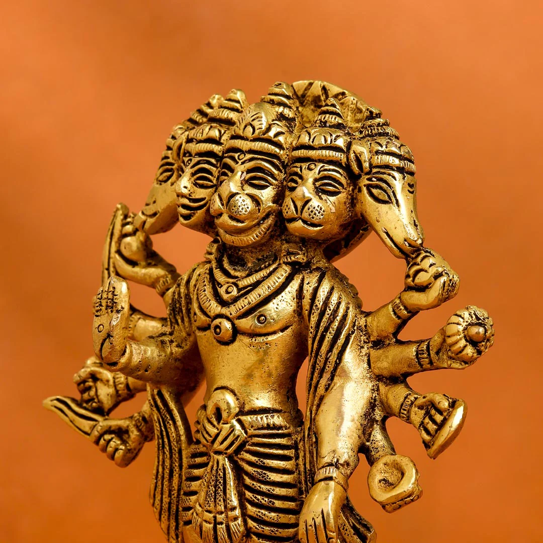 Brass Panchmukhi Standing Hanuman Idol (6.5 Inch) - Image 6