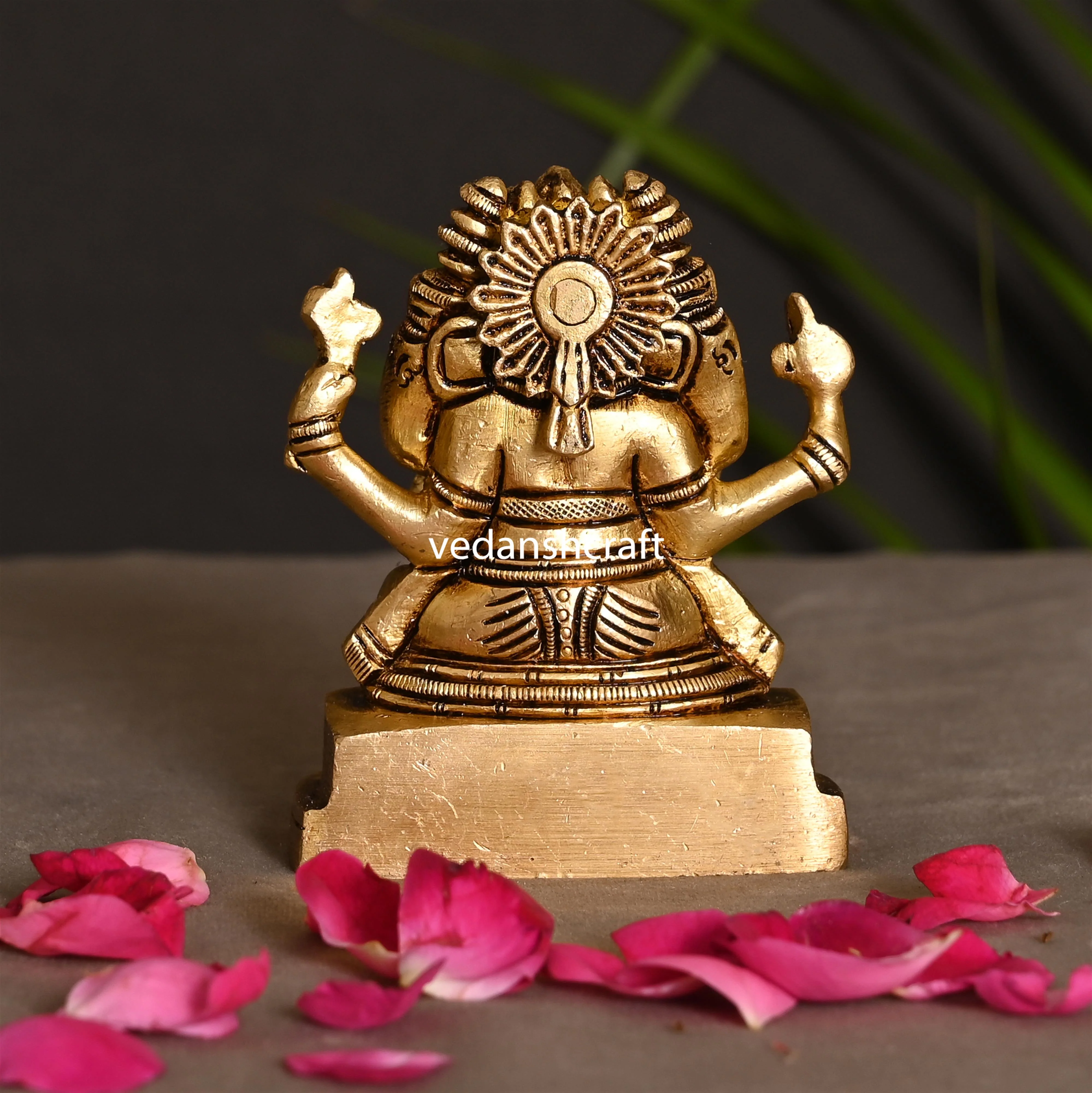 Brass Panchmukhi Sitting Ganesha Sitting Idol (3.2 Inch) - Image 3