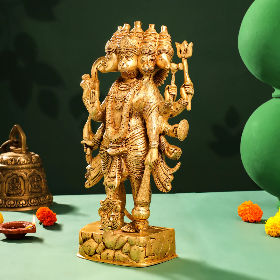 Brass Panchmukhi Standing Hanuman Idol (18 Inch) - Image 4