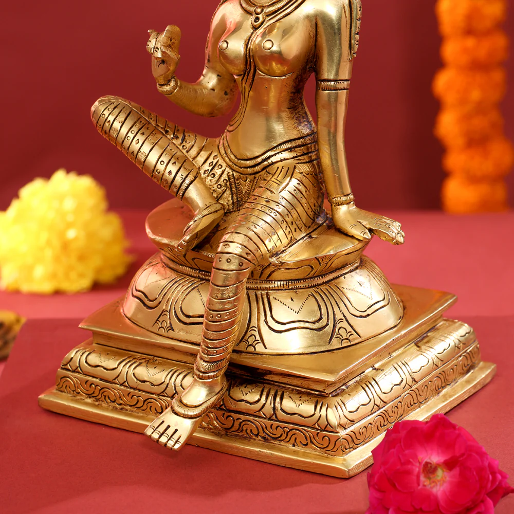 Brass Goddess Parvati Idol (9.5 Inch) - Image 6