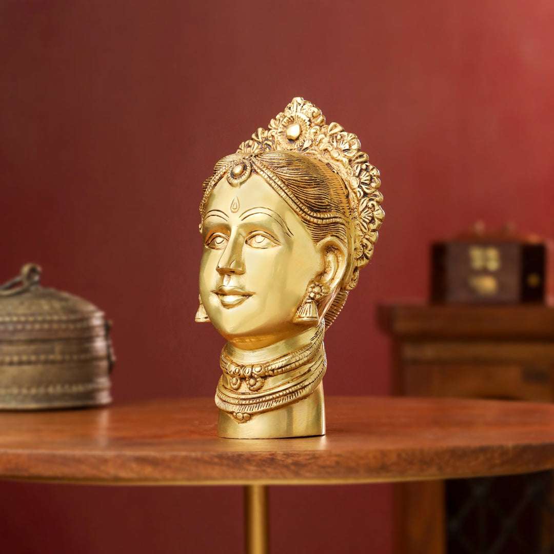 Brass Parvati Head Idol – Handmade Spiritual Decor (8.5 Inch) - Image 2