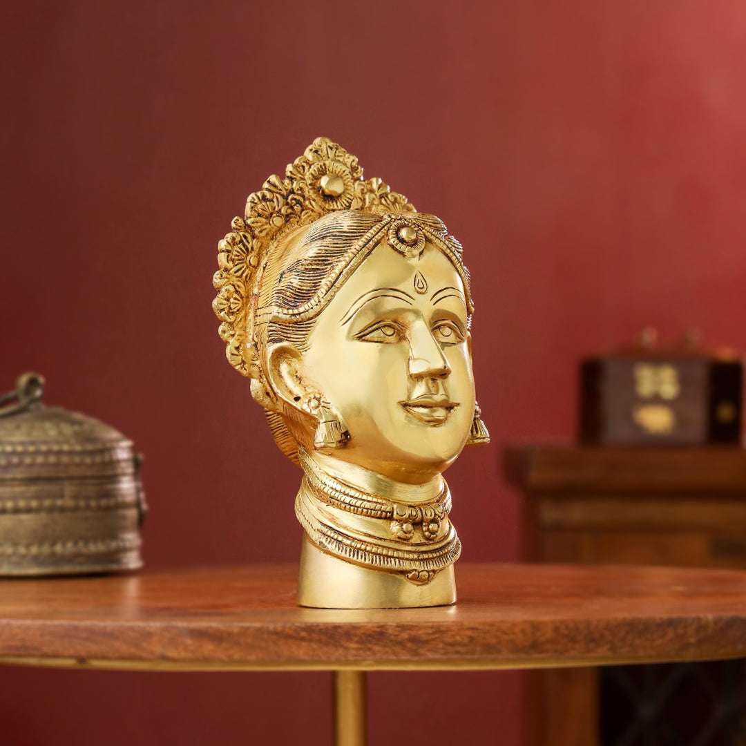 Brass Parvati Head Idol – Handmade Spiritual Decor (8.5 Inch) - Image 3