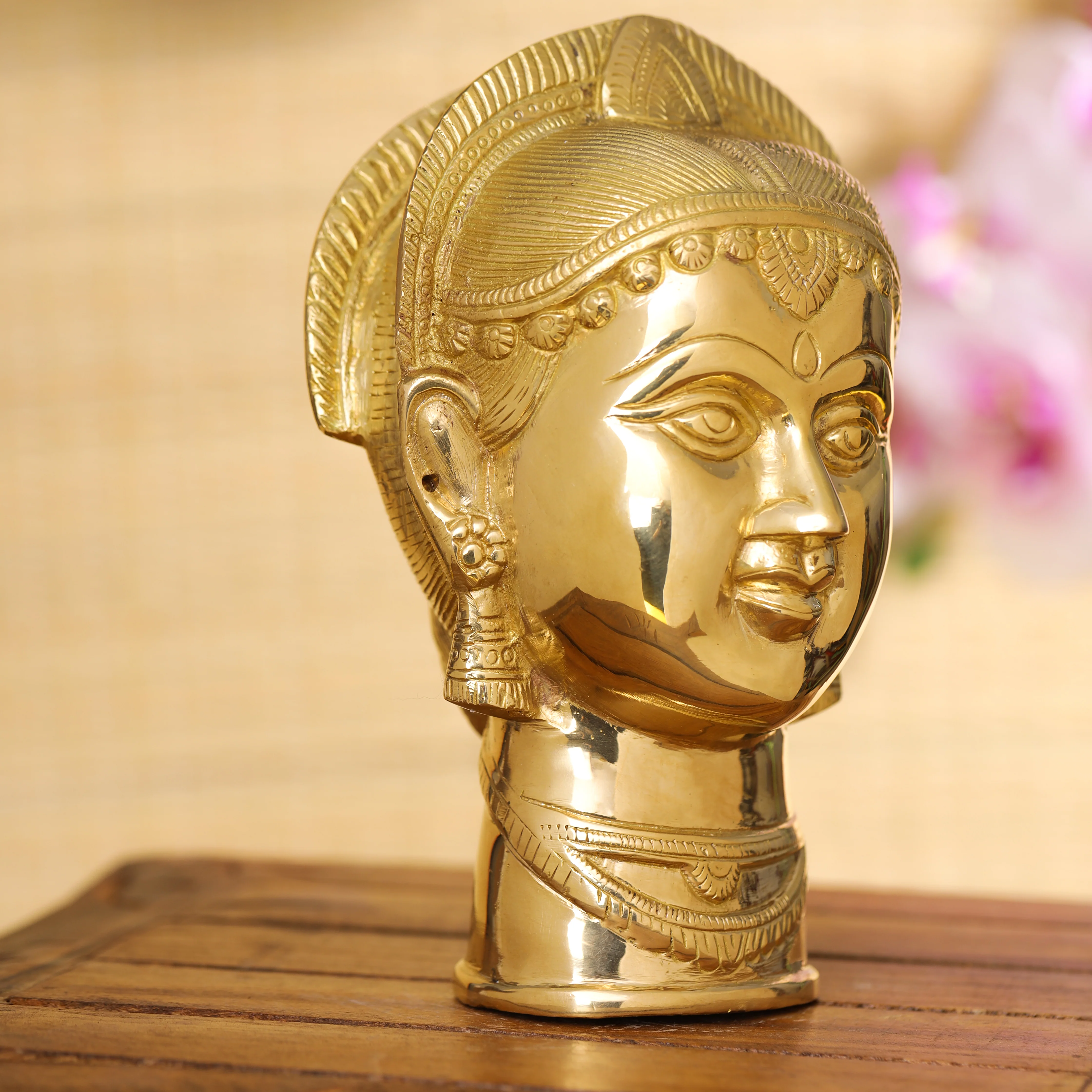 Brass Goddess Parvati Head (7.5 Inch) - Image 3