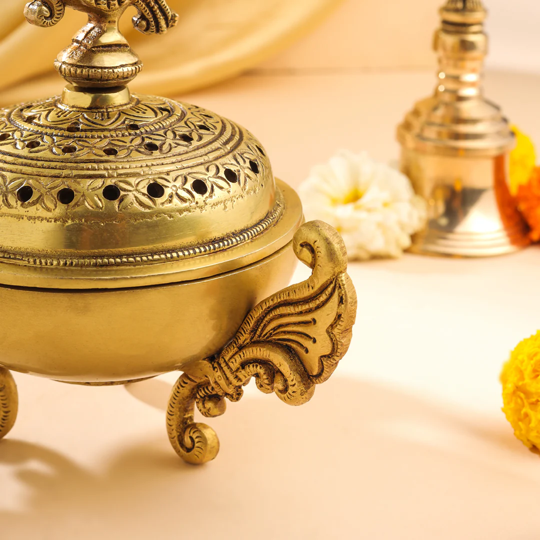 Brass Peacock Dhoop Dani & Incense Holder (7 Inch) - Image 4
