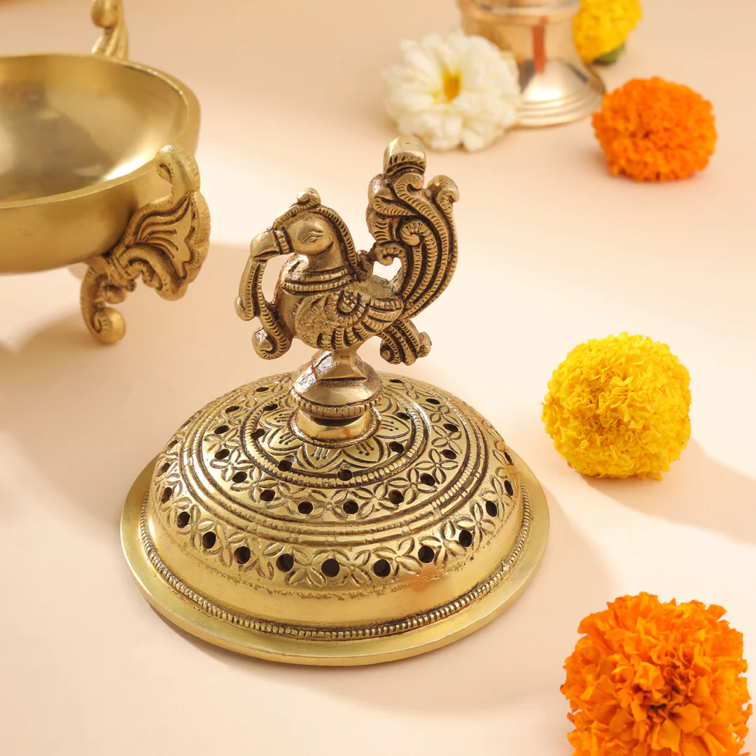 Brass Peacock Dhoop Dani & Incense Holder (7 Inch) - Image 6