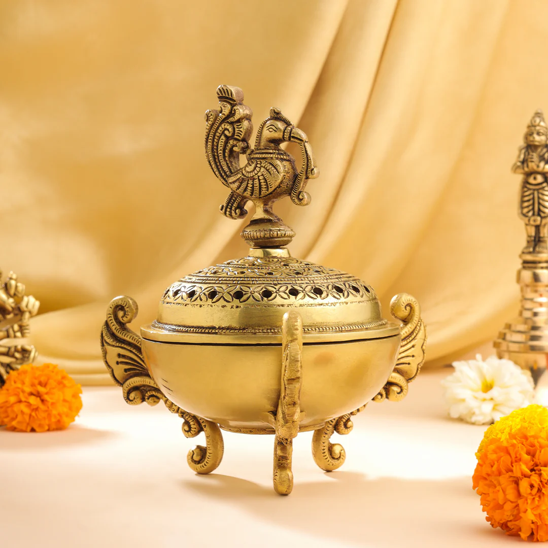 Brass Peacock Dhoop Dani & Incense Holder (7 Inch) - Image 7