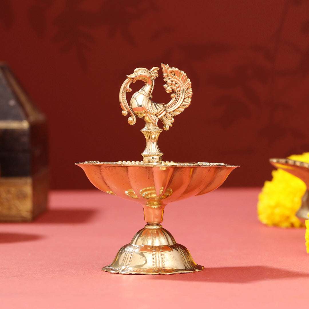 Brass Peacock Five Petal diya - Image 3