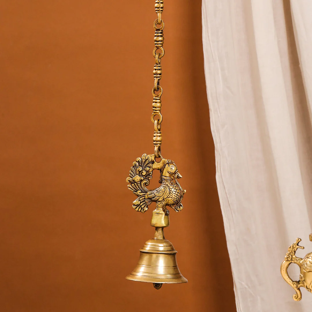 Brass Peacock Wall Hanging Temple Bell (28 Inch)