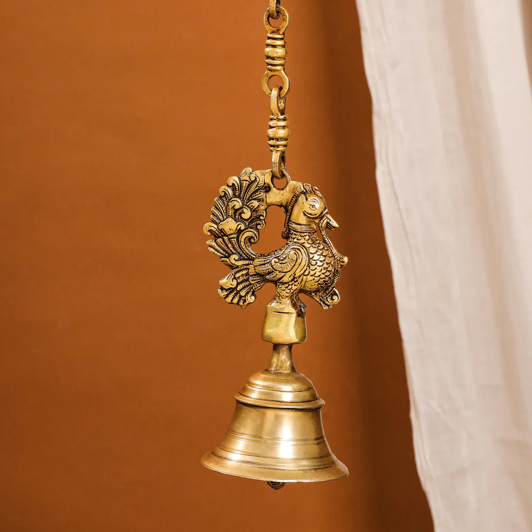 Brass Peacock Wall Hanging Temple Bell (28 Inch) - Image 2