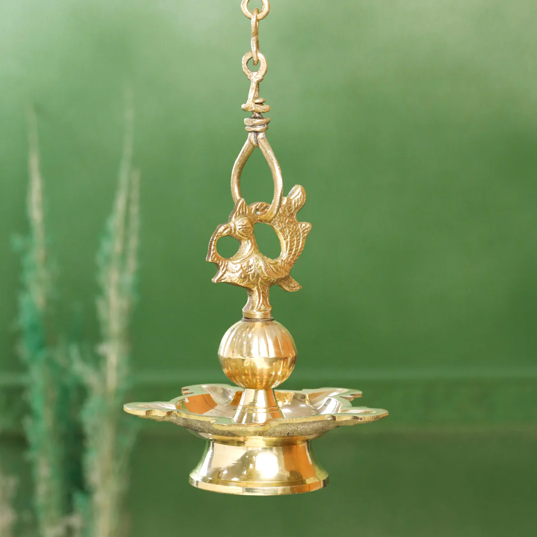 Brass Peacock Hanging Samai/Diya (32 Inch) - Image 2