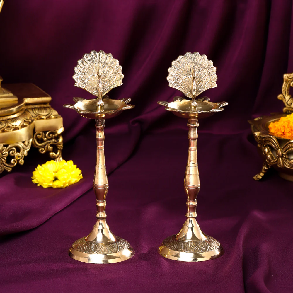 Brass Peacock Samai Pair (11 Inch) - Image 2