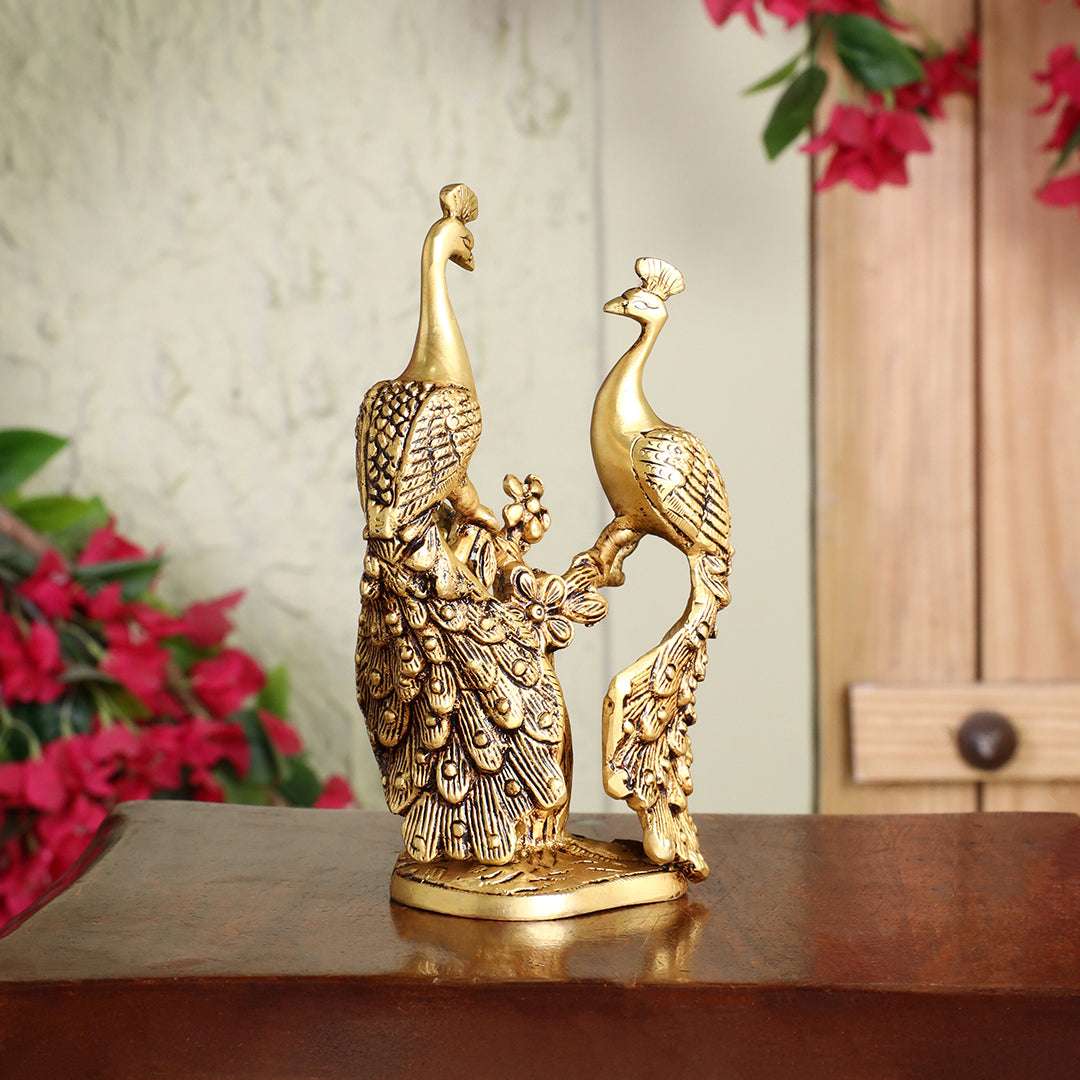 Brass Double Peacock Statue – Handcrafted Decorative Showpiece (7 Inch) - Image 4