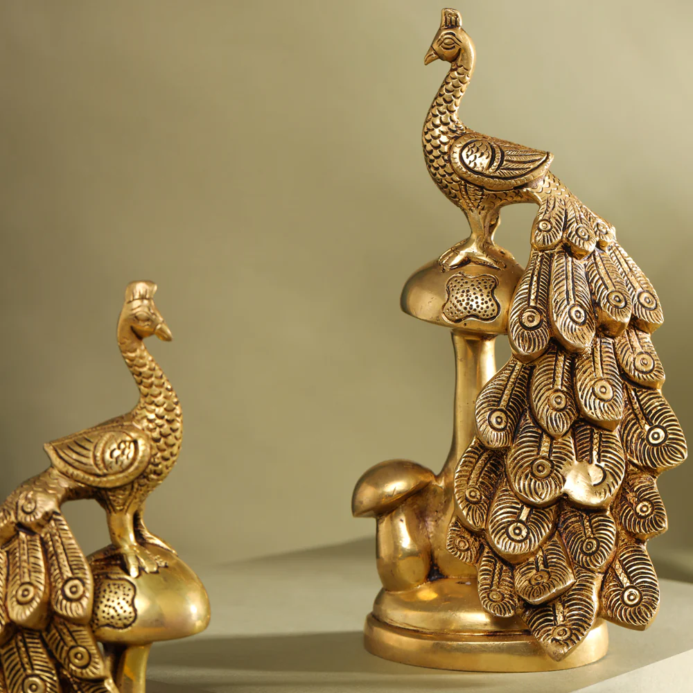 Brass Decorative Peacock Pair (8.5 Inch) - Image 3