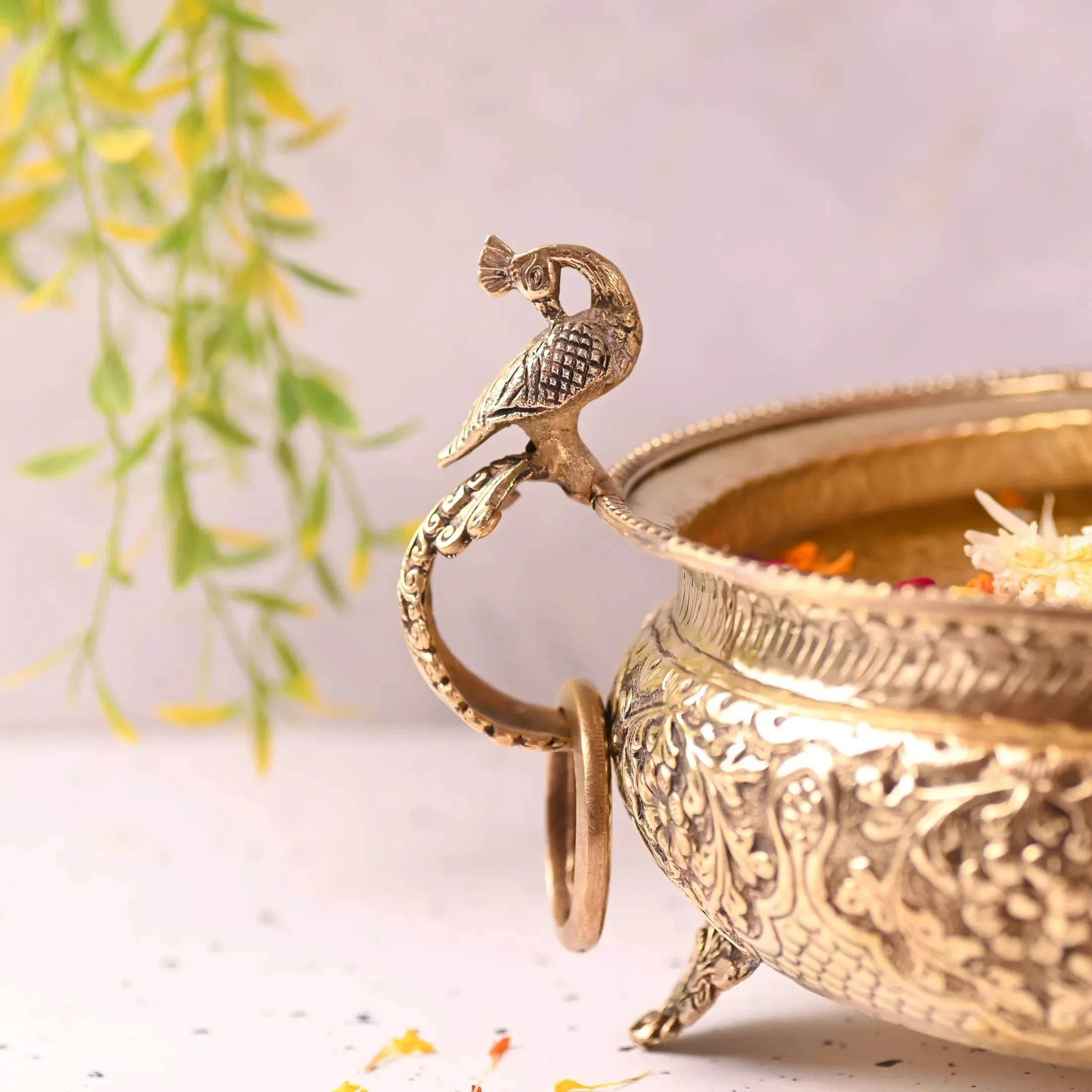Brass Majestic Peacock Urli (4.5 Inch) - Image 4