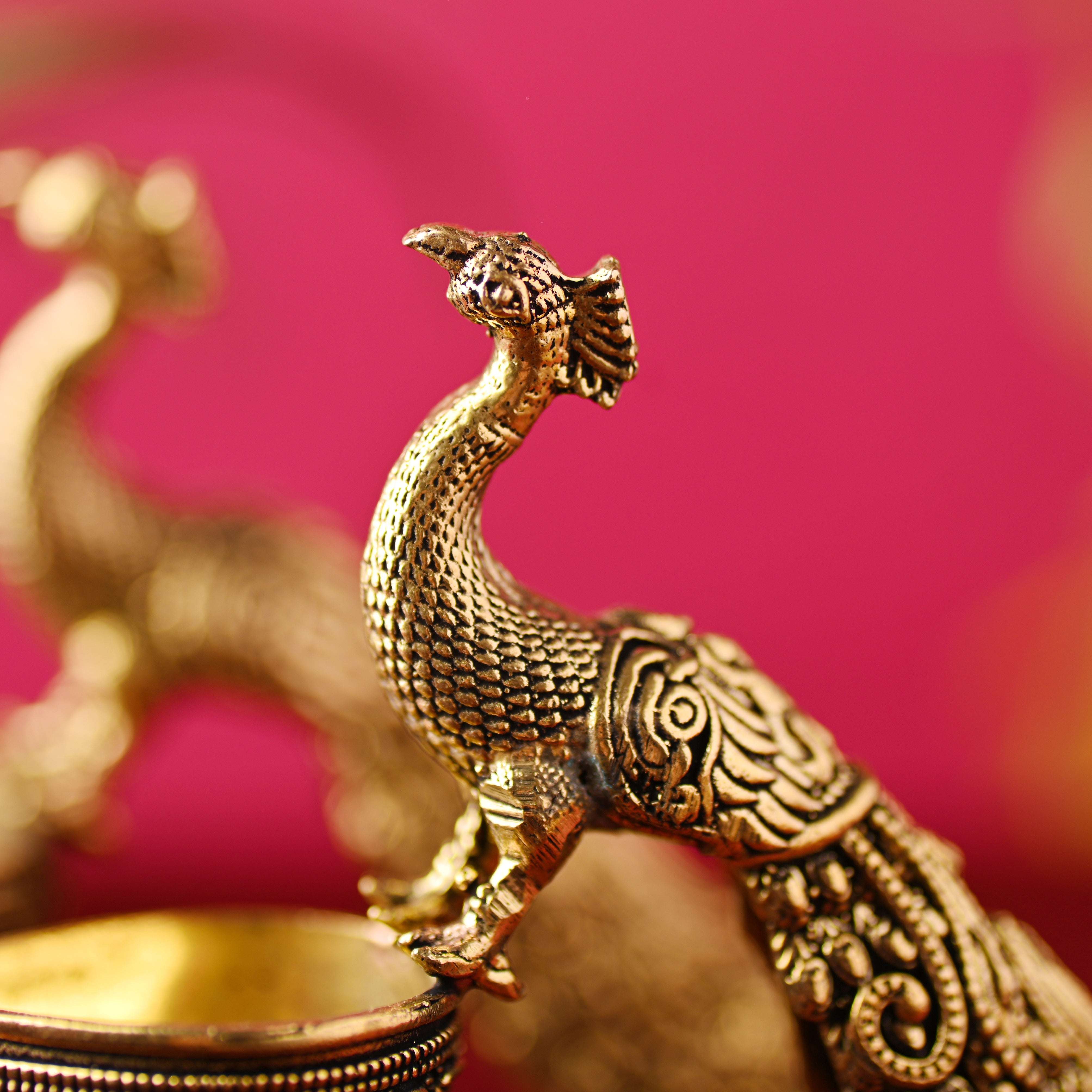 Brass Peacock Lightweight Diya Pair (3.3 Inch) - Image 5