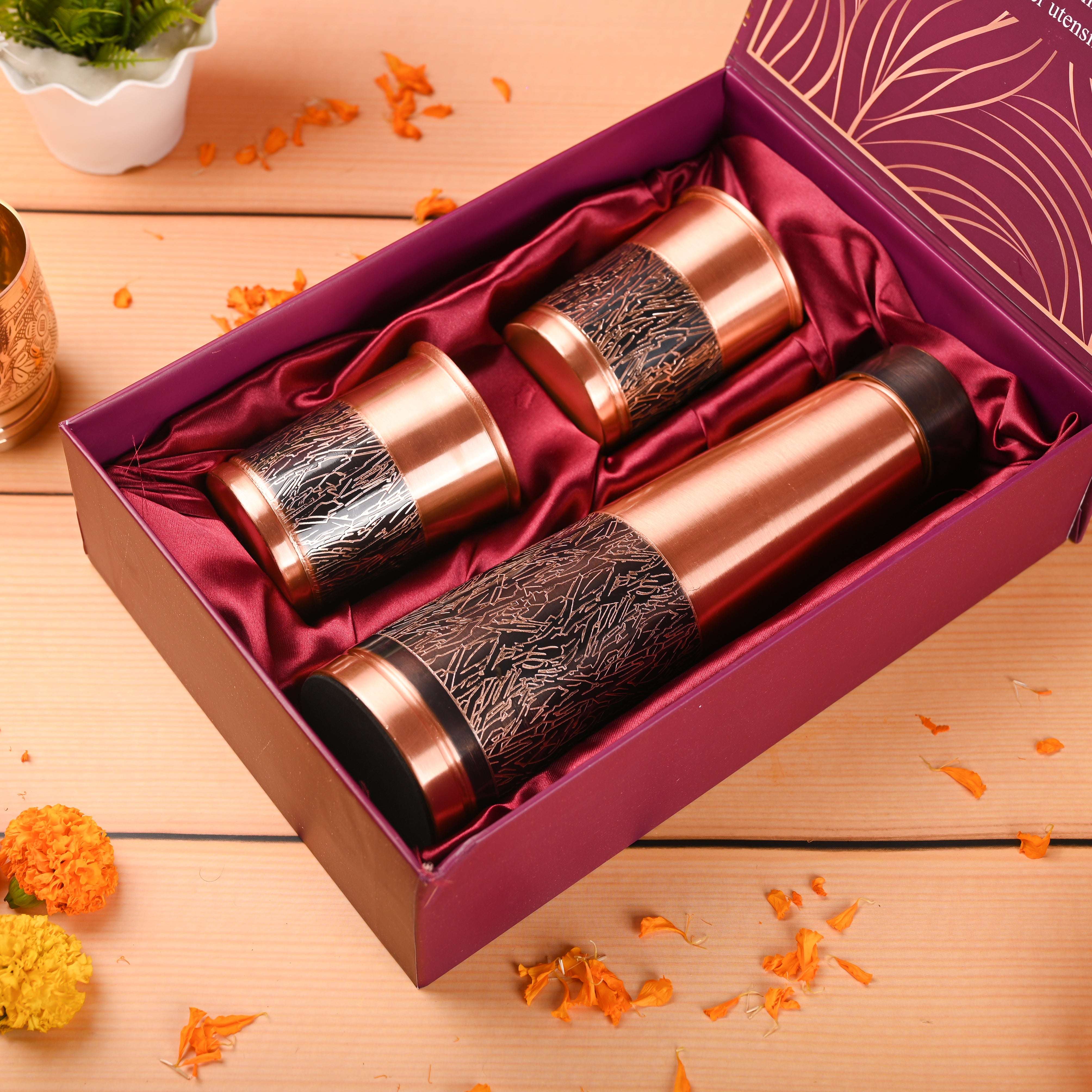 Copper Premium Pen Sparkle Bottle with Glass Set Gift Box/Hamper - Image 3