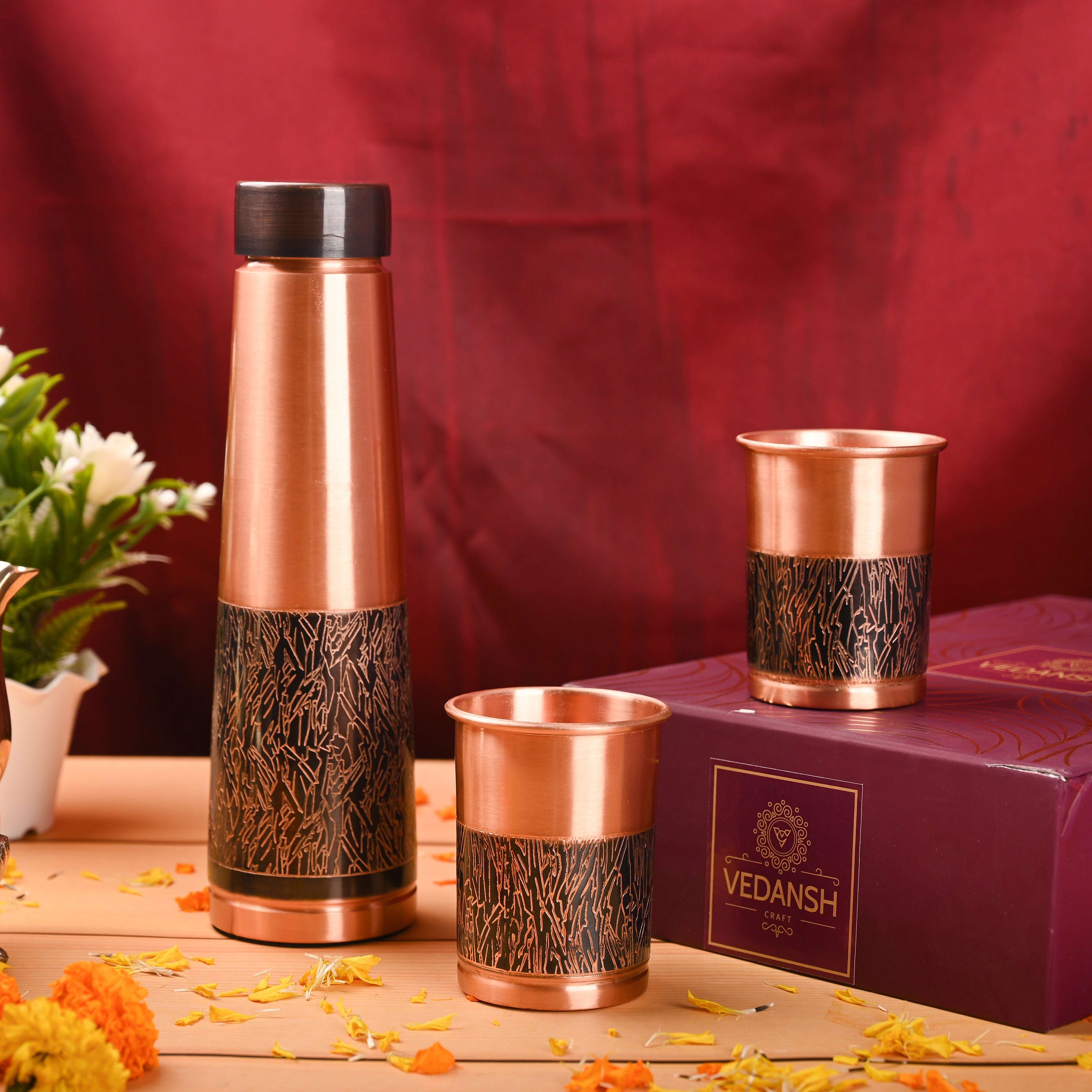 Copper Premium Pen Sparkle Bottle with Glass Set Gift Box/Hamper - Image 4