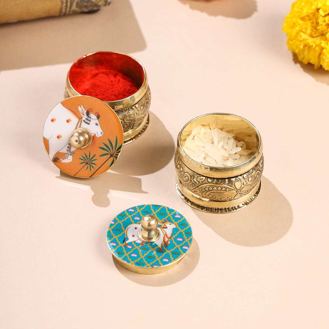 Brass Pichwai Sindoor Box Pack of Three (1.8 INCH) - Image 11