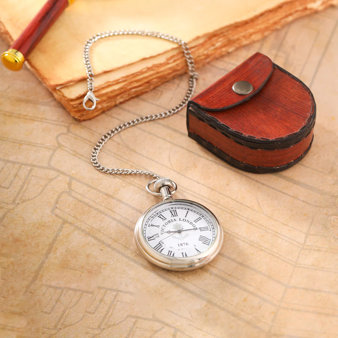 Brass Pocket Watch With Leahther Pouch (2 Inch) - Image 6