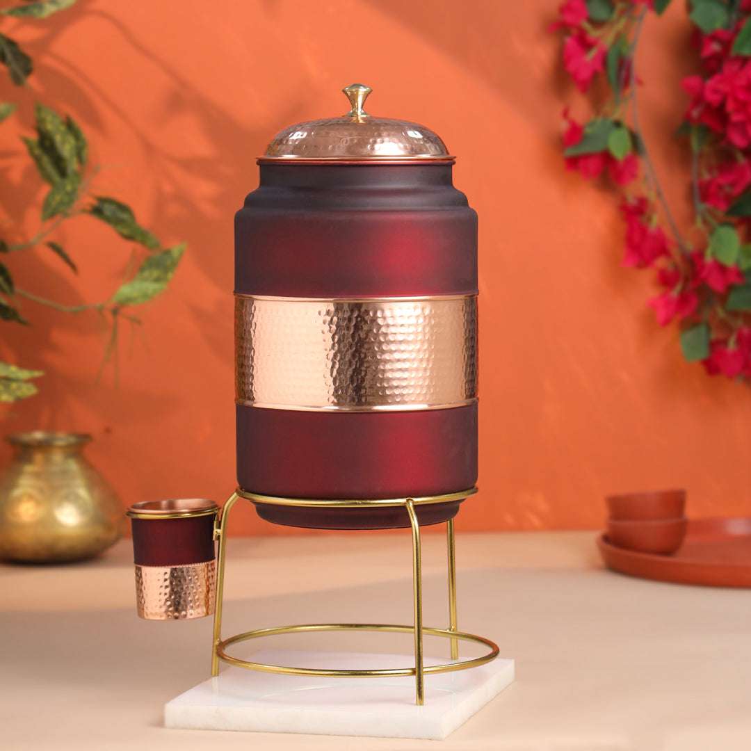 Premium Copper Water Dispenser with Glass & Stand (12 Inch) - Image 10