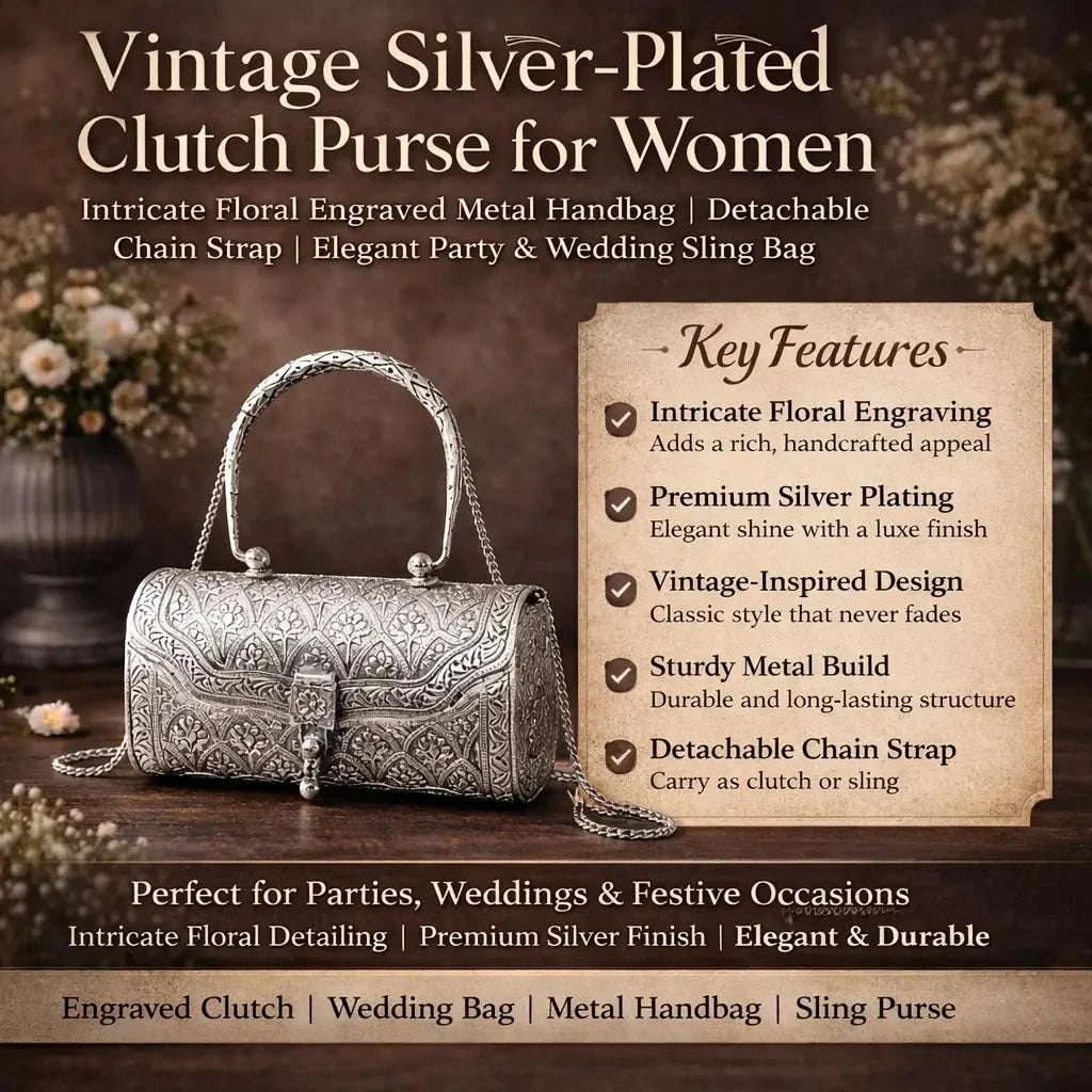 Brass Silver Plated Purse / Clutch bag (8.5 Inch) - Image 10
