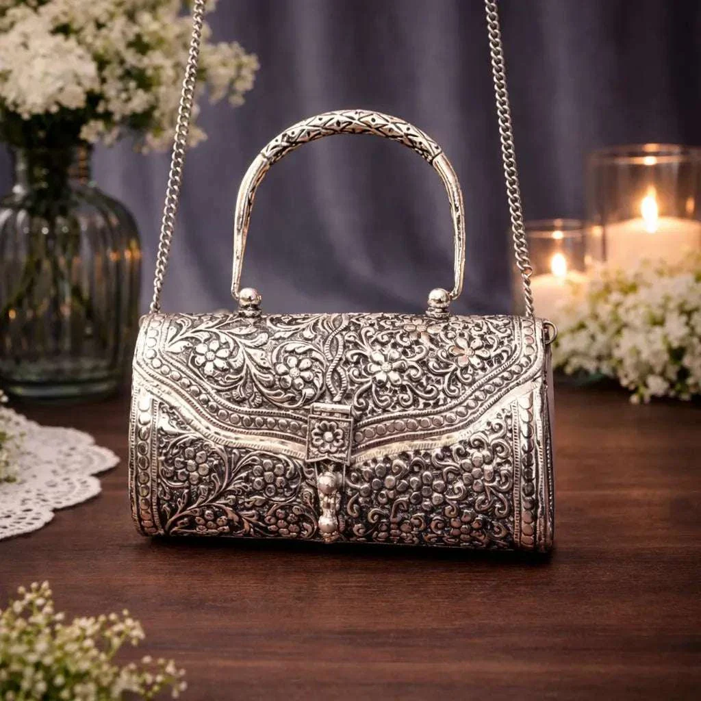 Brass Silver Plated Purse / Clutch bag (8.5 Inch) - Image 6