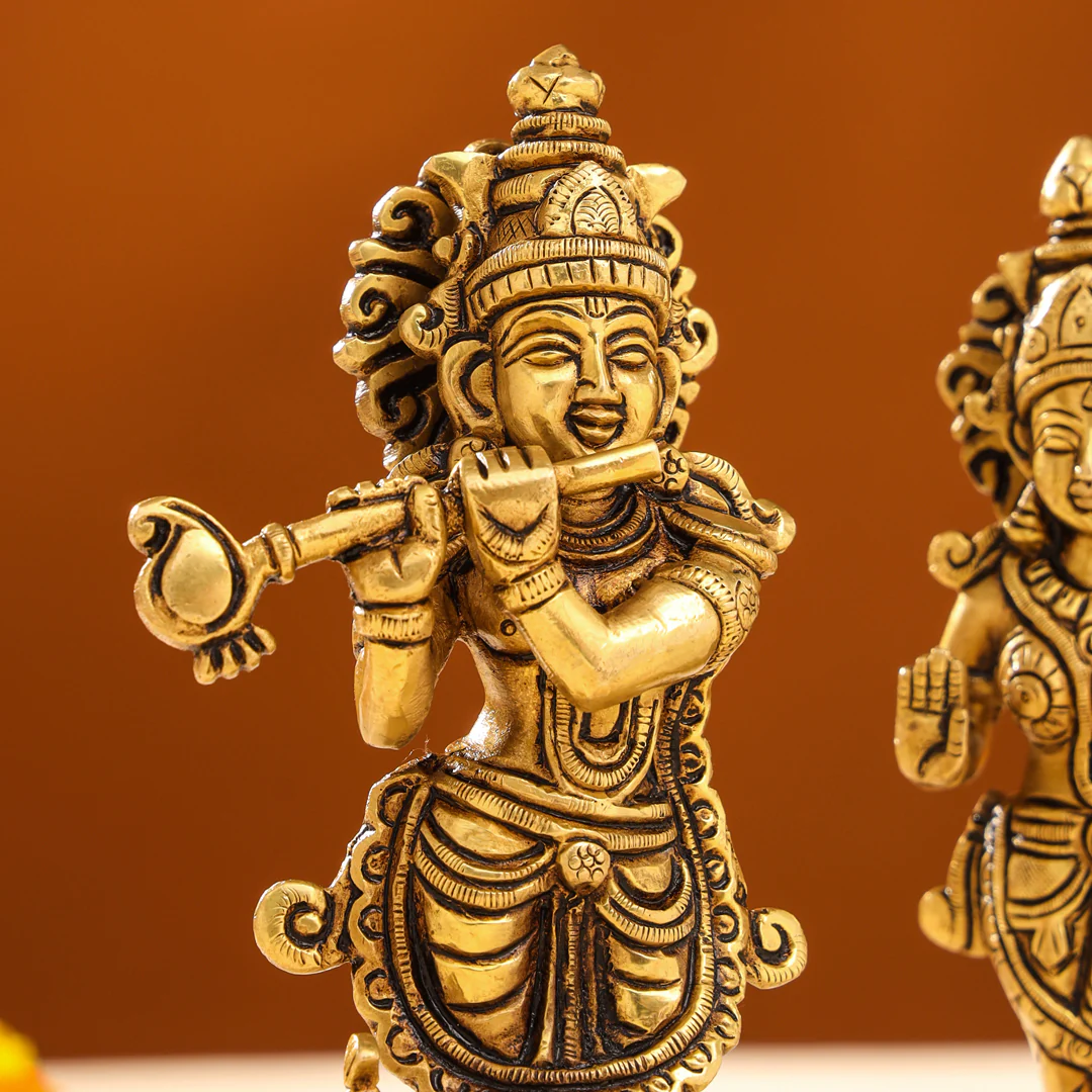 Brass Superfine Standing Radha krishna Idols Set (7 Inch) - Image 4