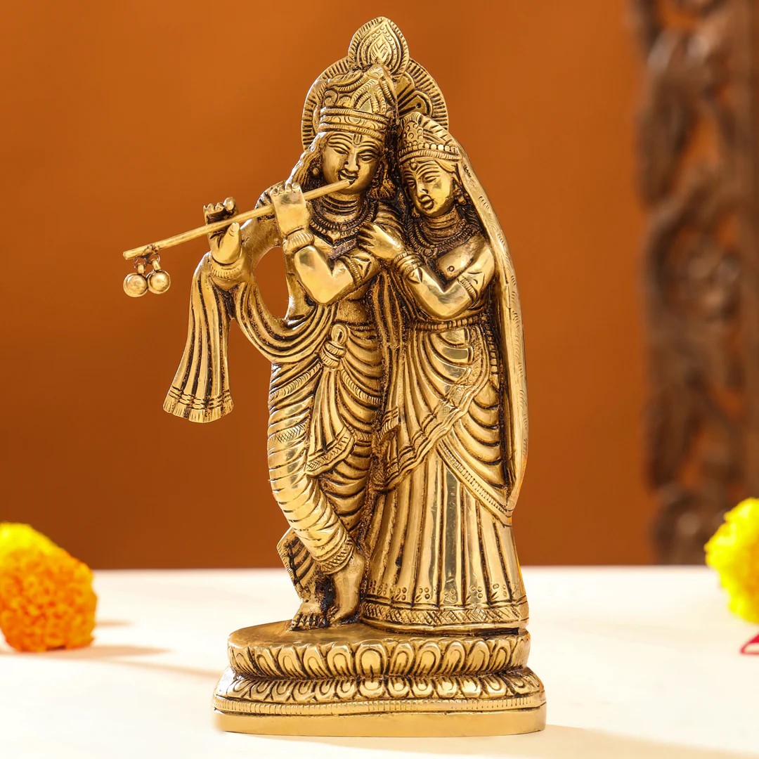 Brass Superfine Standing Radha Krishna Idol (9 Inch)