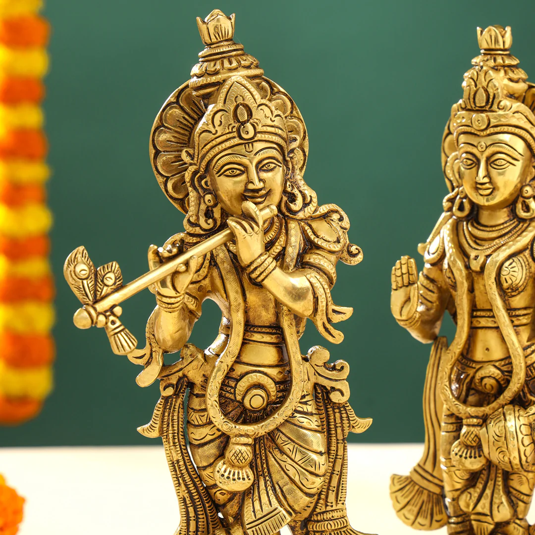 Brass Superfine Standing Radha krishna Idols Set (12 Inch) - Image 4