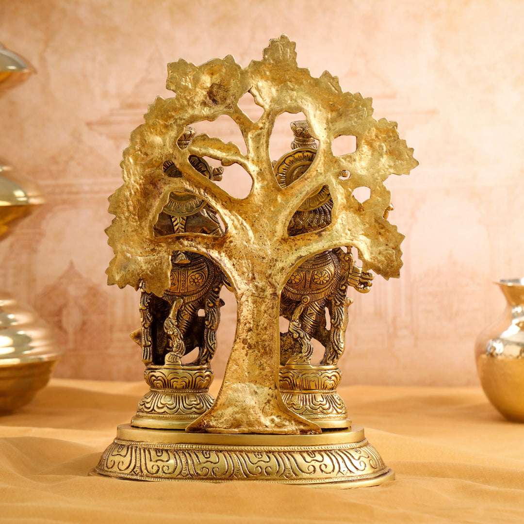 Brass Standing Radha Krishna Idols With Tree (13.5 Inch) - Image 4