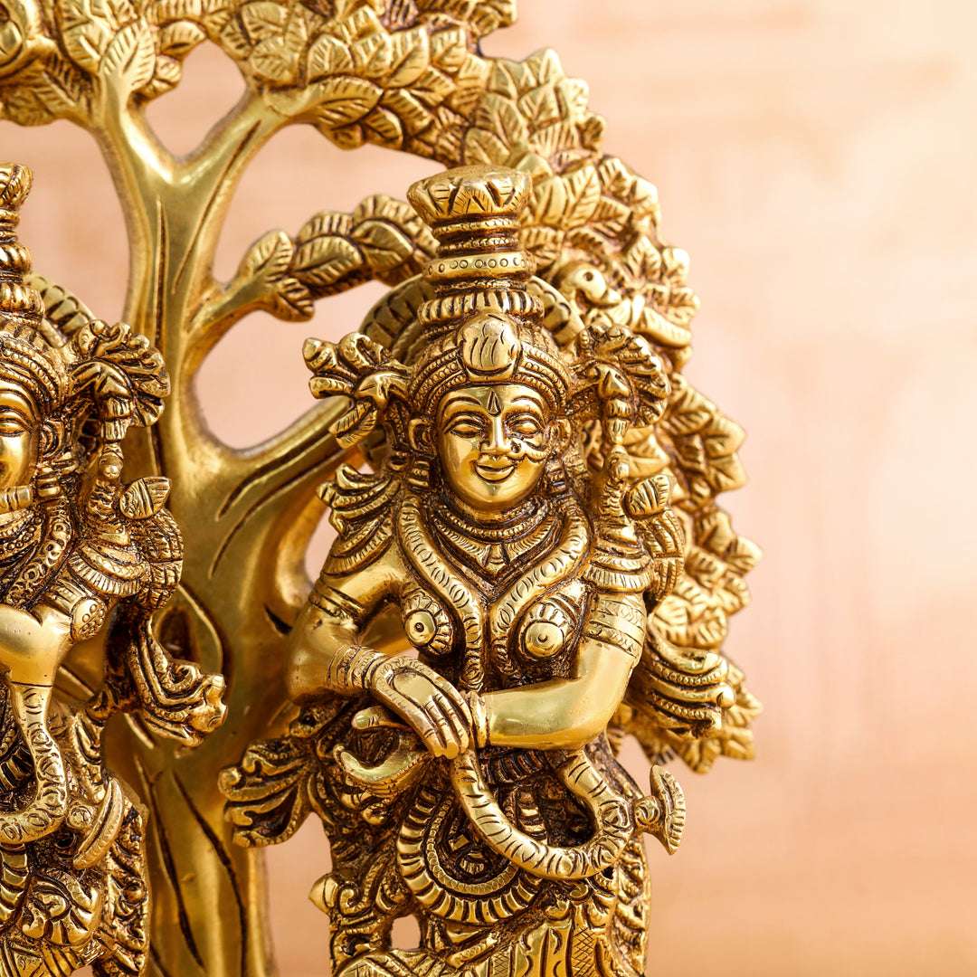 Brass Standing Radha Krishna Idols With Tree (13.5 Inch) - Image 7
